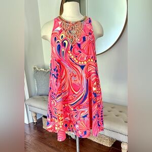 Lilly Pulitzer Mimi Embellished Trapese Dress in Multi Reef Retreat Print Sz XS